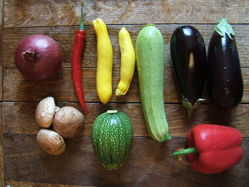 fresh vegetables on wooden table